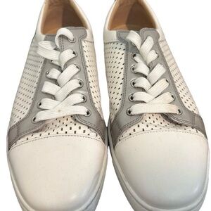 Christian Louboutin White and Light Gray Perforated Leather Sneakers